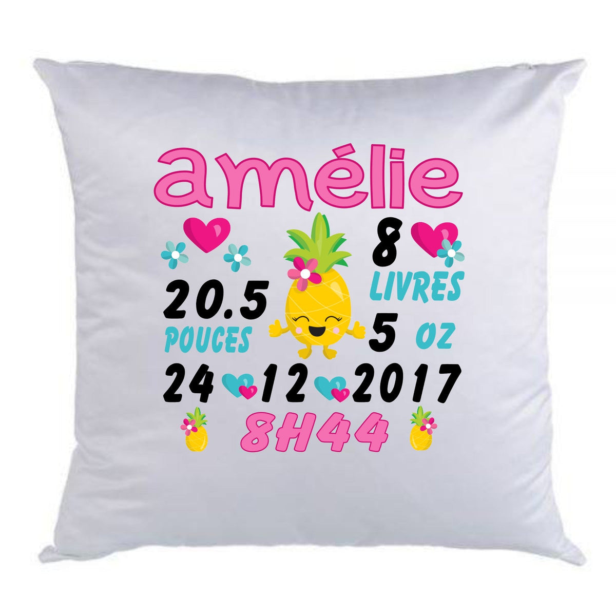 Coussin de naissance ananas rose - manoushkacreation