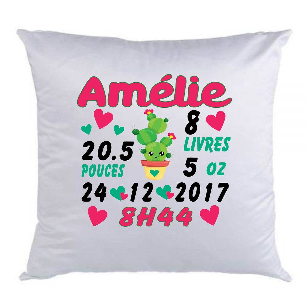 Coussin de naissance cactus fille - manoushkacreation