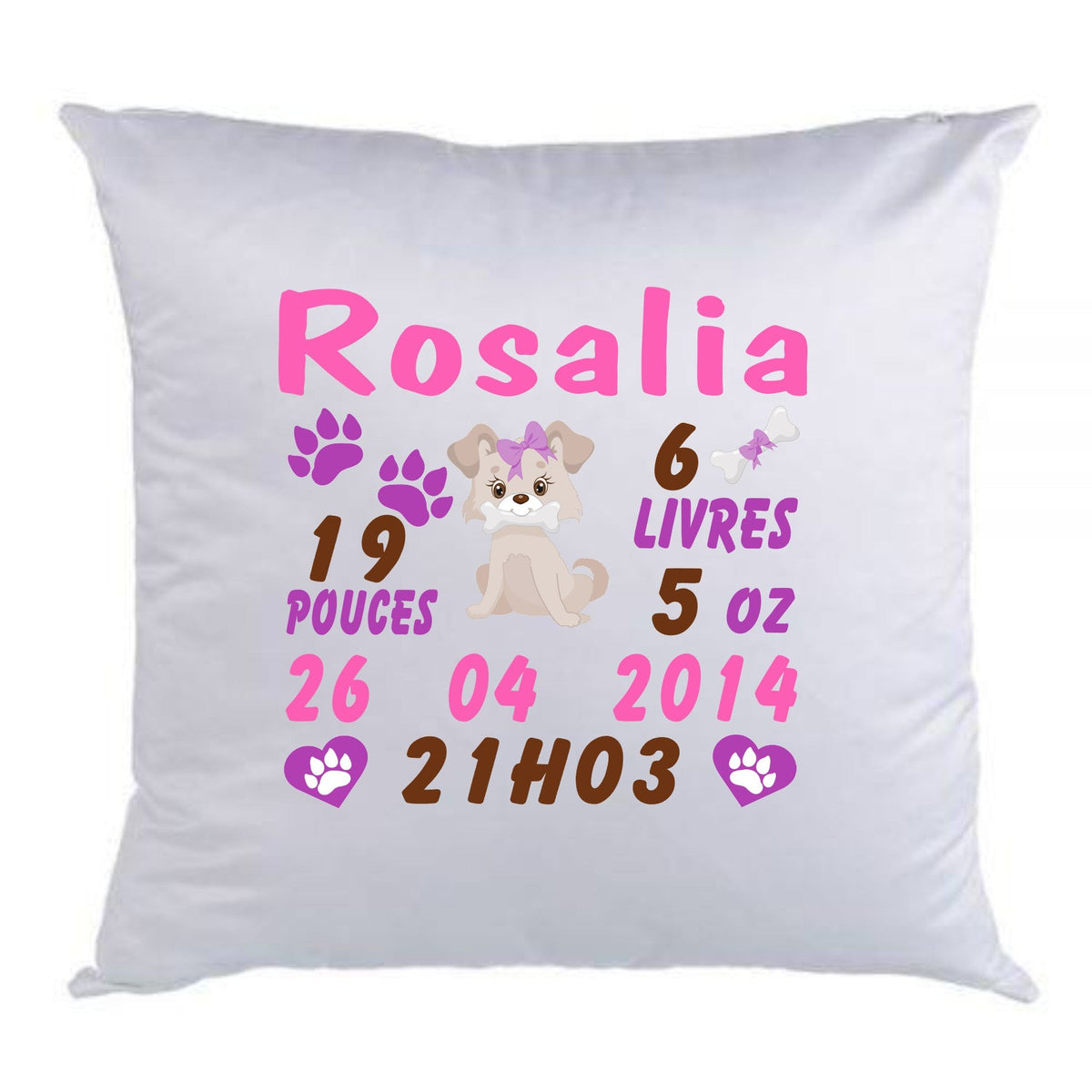 Coussin de naissance chien mauve - manoushkacreation