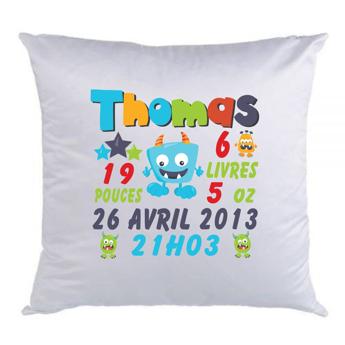 Coussin de naissance monstre garçon - manoushkacreation