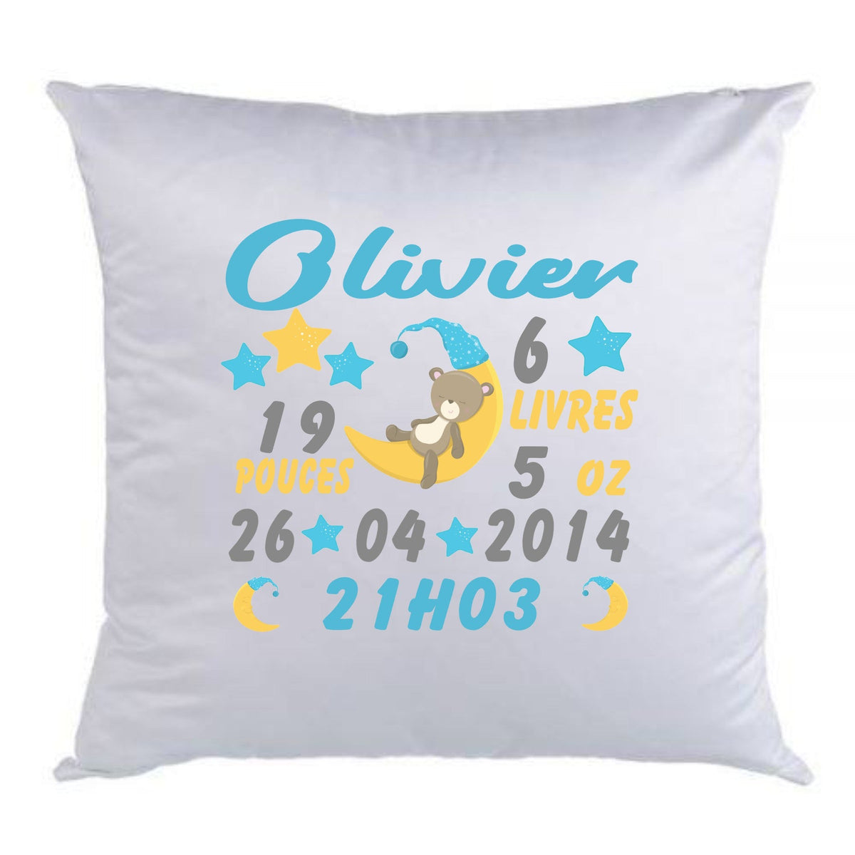 Coussin de naissance ours bleu - manoushkacreation
