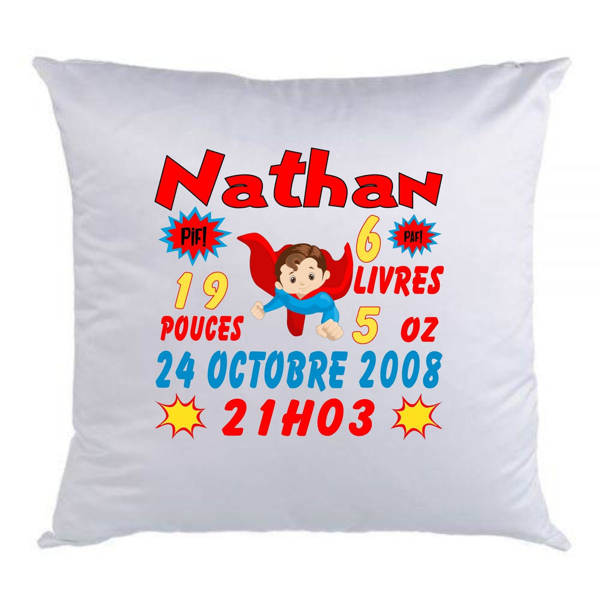 Coussin de naissance super hero garçon - manoushkacreation