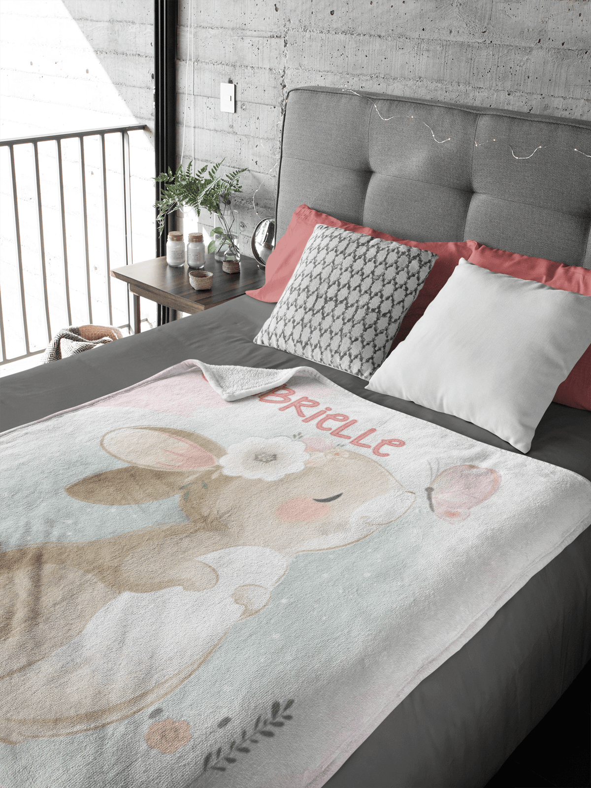 Couverture imprimée - Lapin fleur Aquarelle - manoushkacreation
