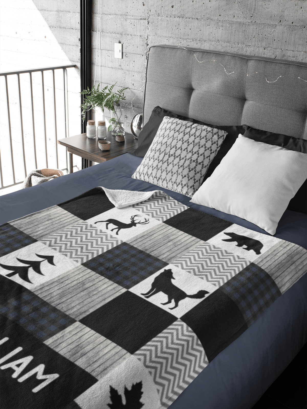Couverture imprimée - Woodland Patchwork bleu et noir - manoushkacreation