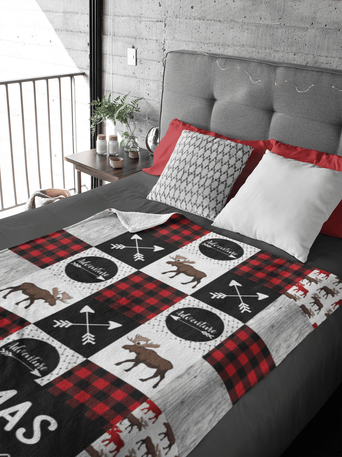 Couverture imprimée - Woodland Patchwork rouge-noir orignal brun - manoushkacreation