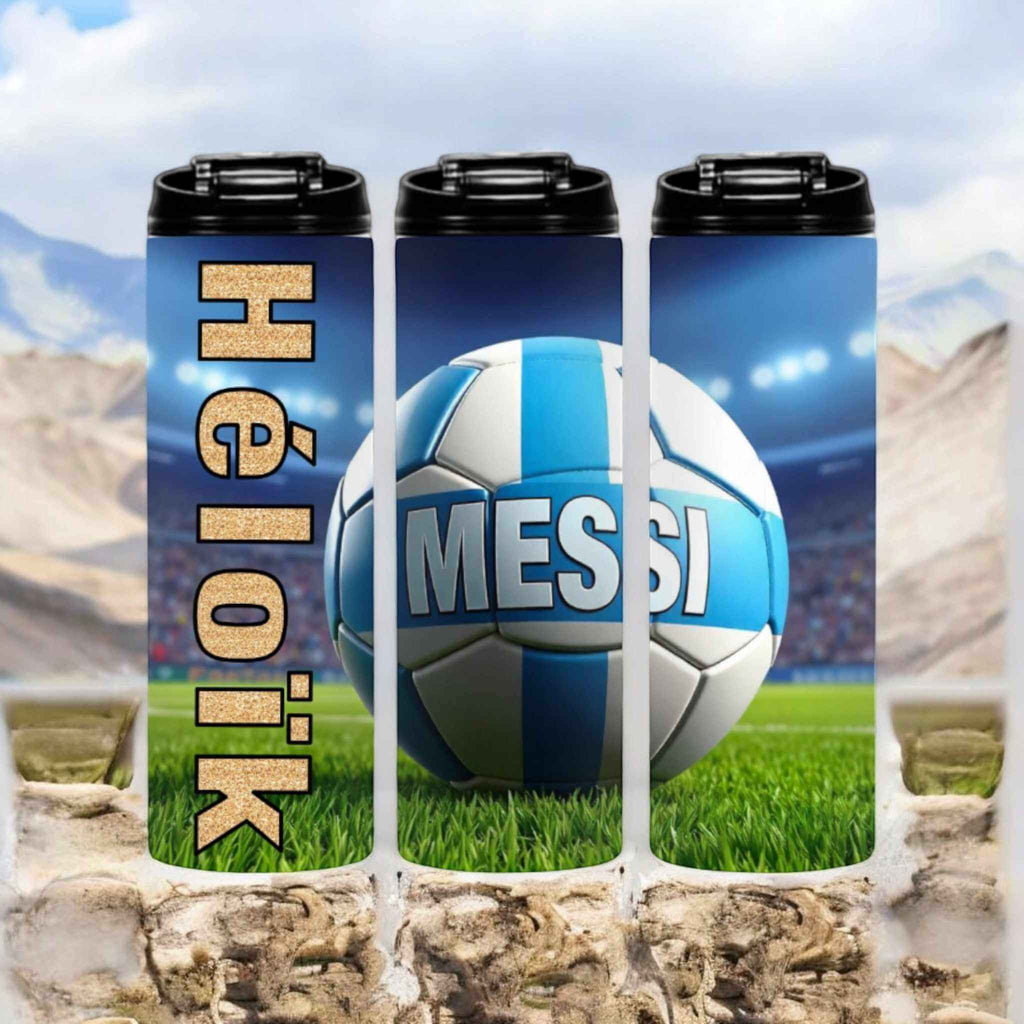 Bouteille Isotherme Personnalisée 591 ml avec Double Ouverture - Ballon soccer Messi - manoushkacreation