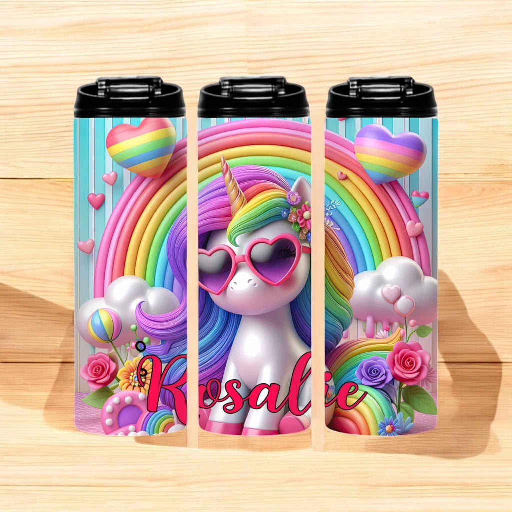 Bouteille Isotherme Personnalisée 591 ml avec Double Ouverture - Licorne arc - en - ciel - manoushkacreation