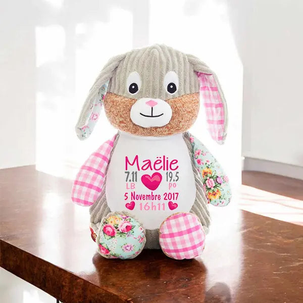 Lapin rose Harlequin sensoriel Manoushka Création