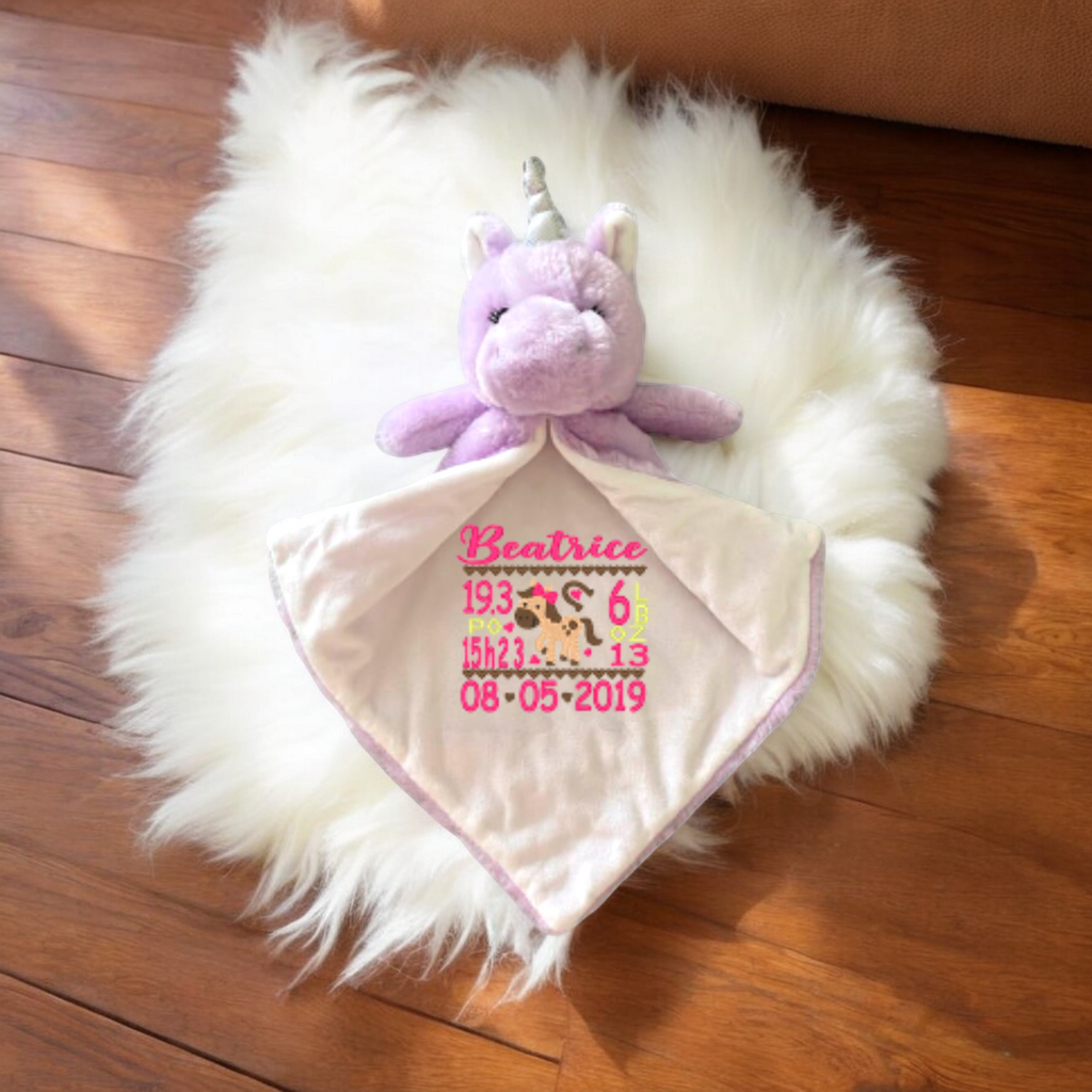 Licorne mauve doudou Manoushka Création