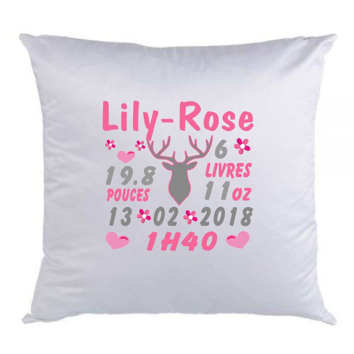 Coussin de naissance chevreuil rose - manoushkacreation
