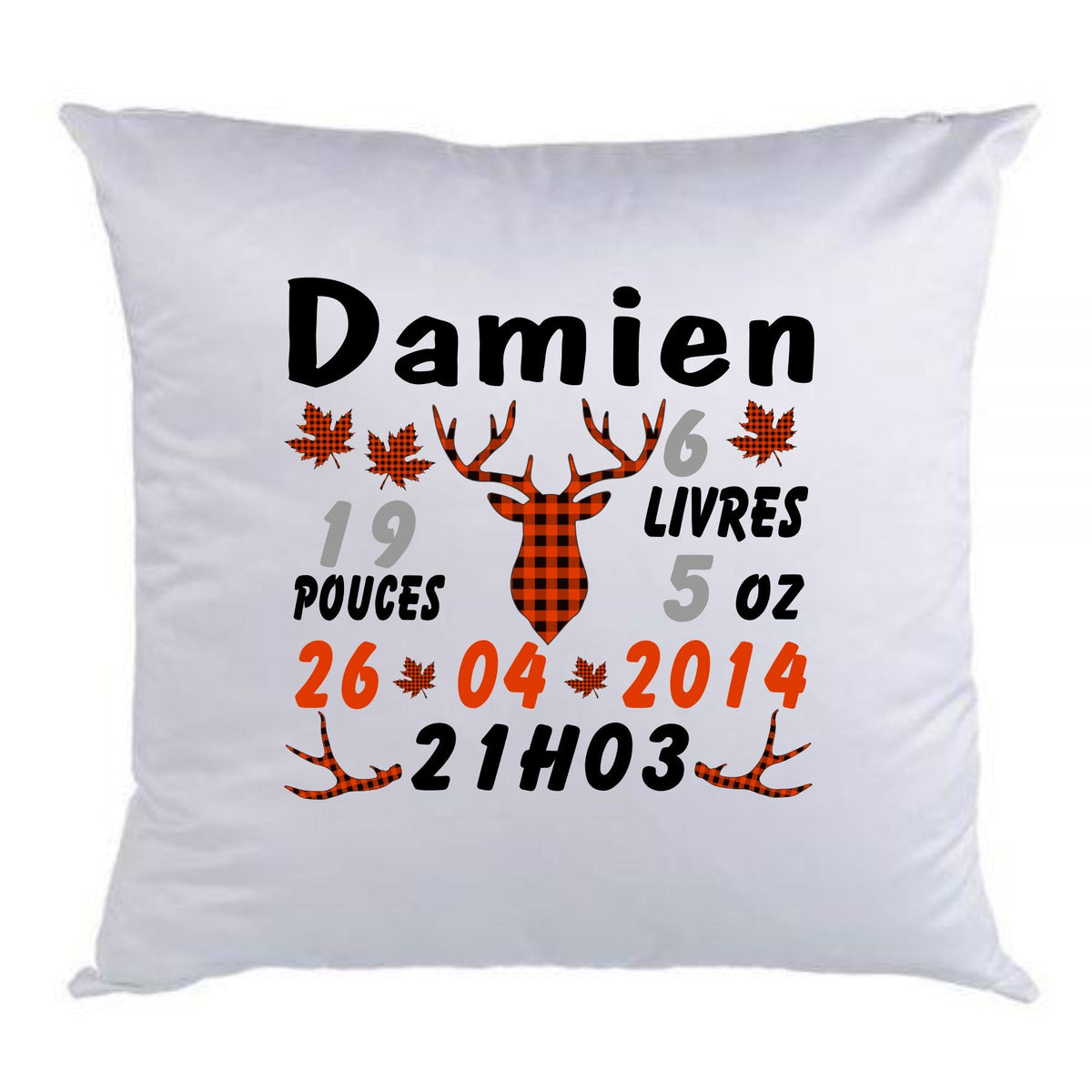 Coussin de naissance chevreuil rouge - manoushkacreation