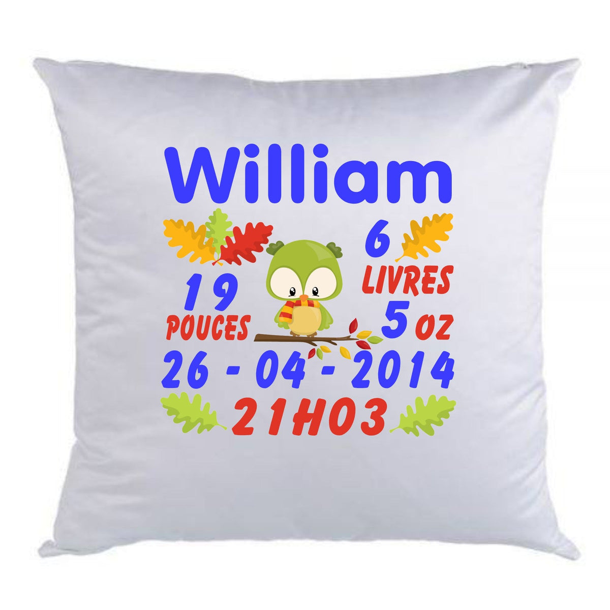 Coussin de naissance hibou vert - manoushkacreation