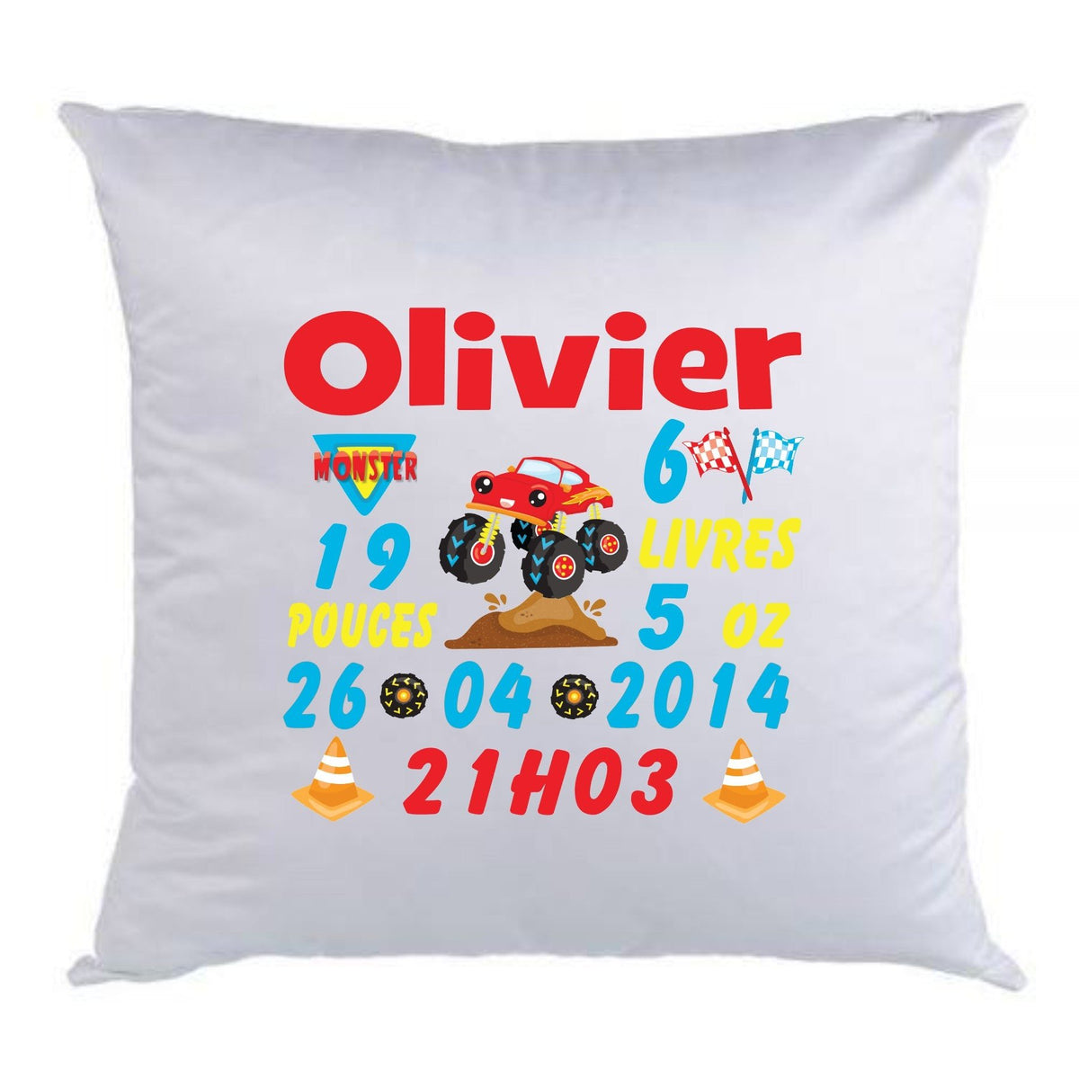 Coussin de naissance Monster truck rouge - manoushkacreation