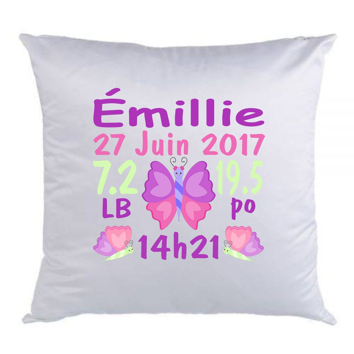Coussin de naissance papillon mauve et rose - manoushkacreation
