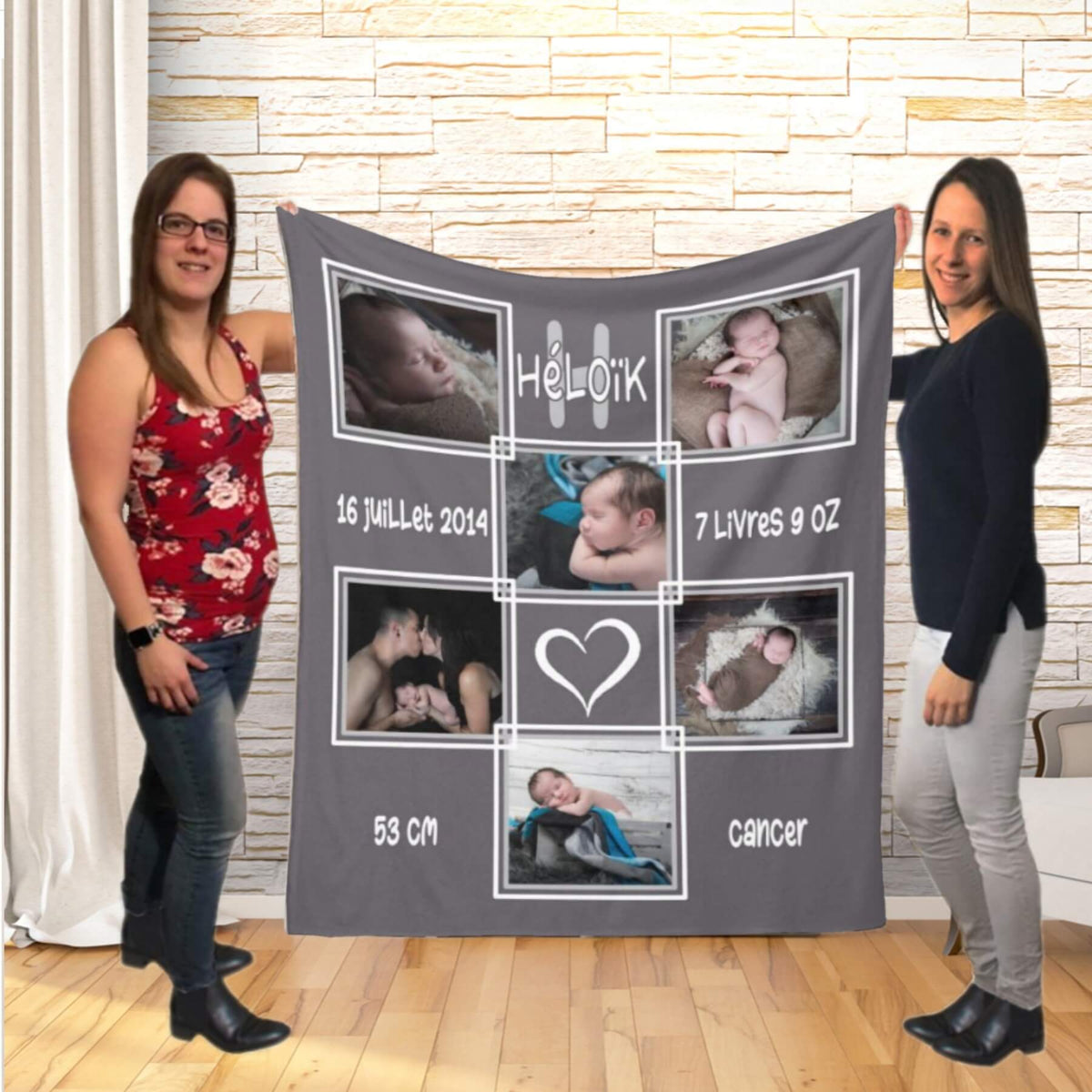 Couverture imprimée -6 Photos - Prénom et informations de naissance - manoushkacreation
