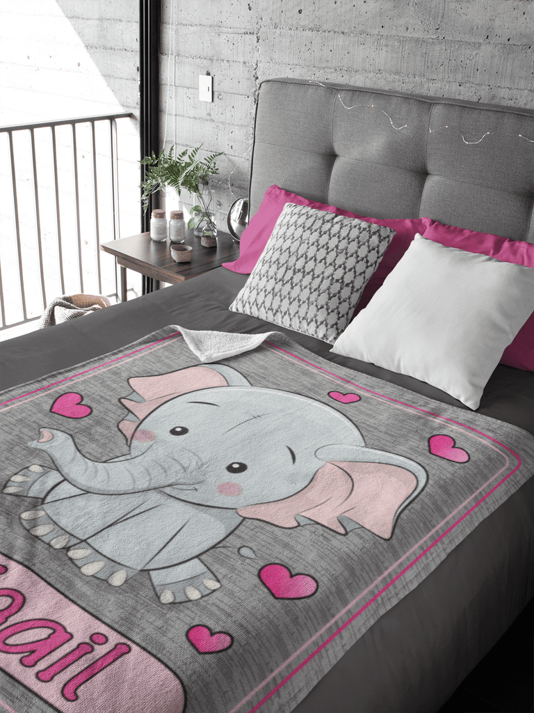 Couverture imprimée - Éléphant gris et rose - manoushkacreation