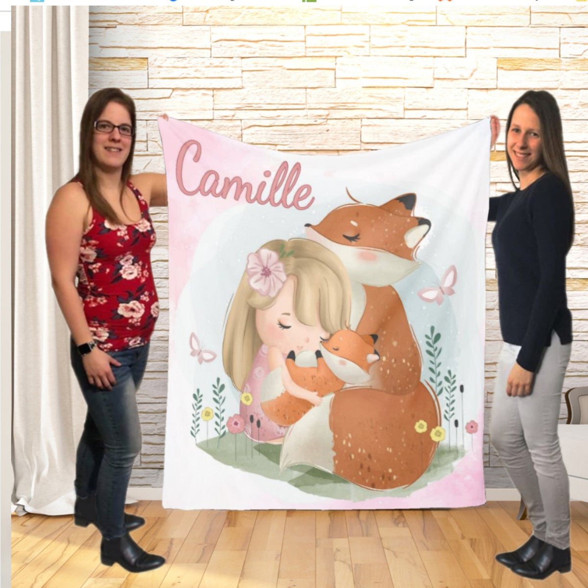 Couverture imprimée - Fille et renards Aquarelle - manoushkacreation