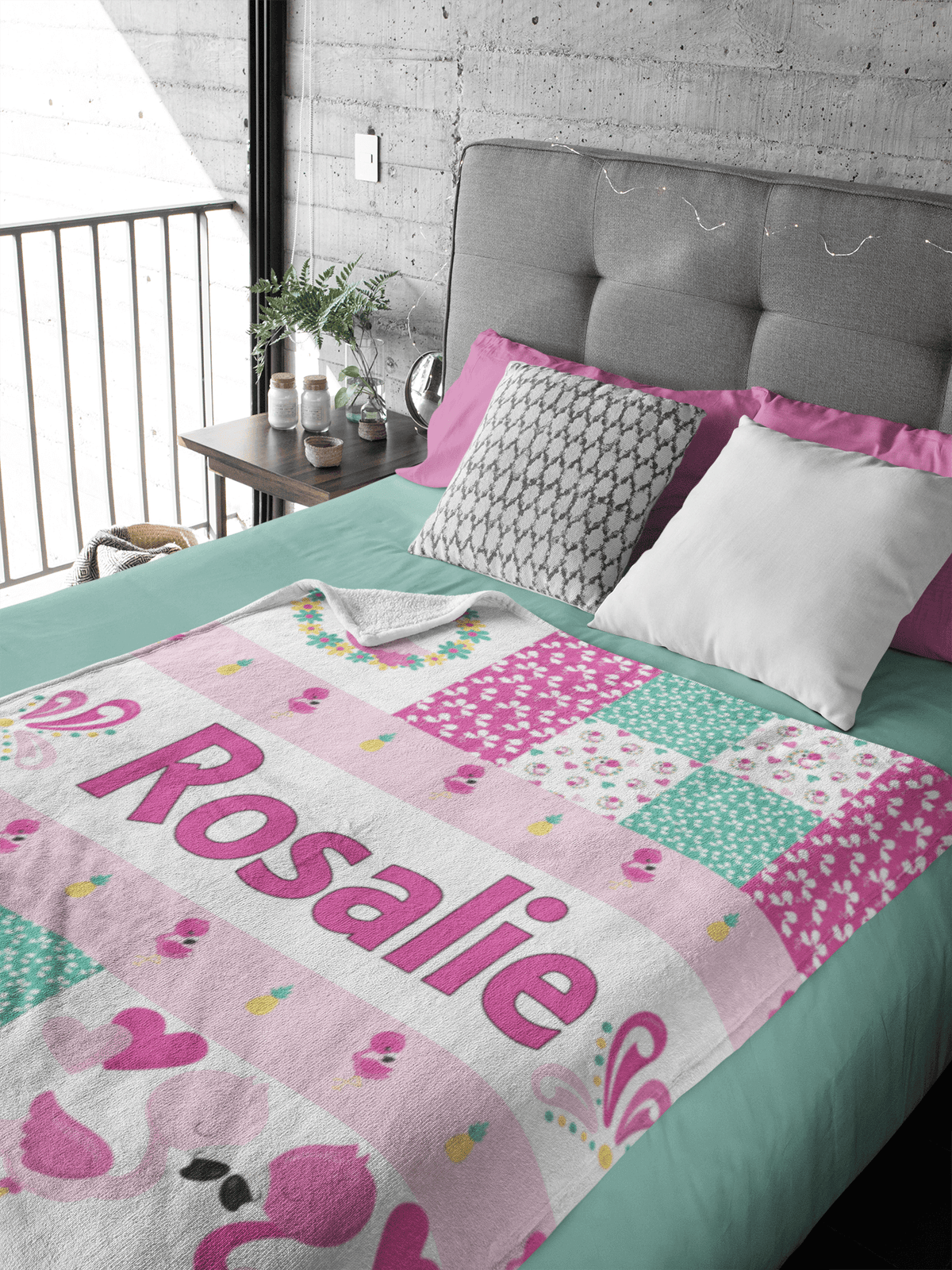 Couverture imprimée - Flamant rose Patchwork - manoushkacreation