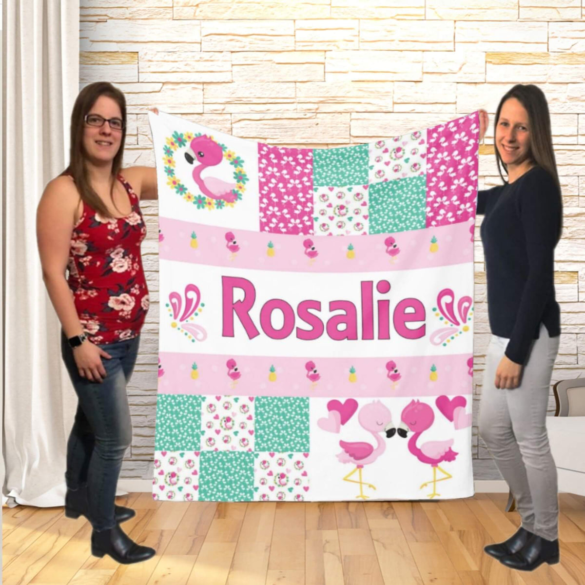 Couverture imprimée - Flamant rose Patchwork - manoushkacreation