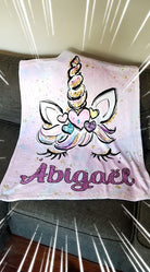 Couverture imprimée - Tête de licorne avec infos de naissance - manoushkacreation