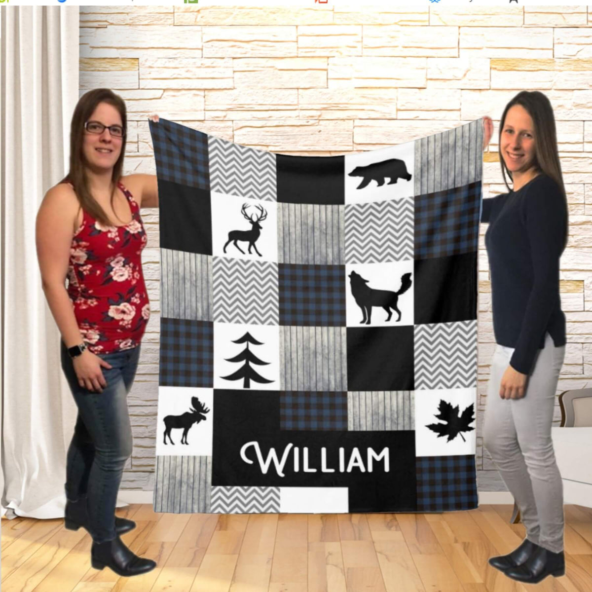 Couverture imprimée - Woodland Patchwork bleu et noir - manoushkacreation