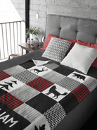 Couverture imprimée - Woodland Patchwork noir et rouge - manoushkacreation