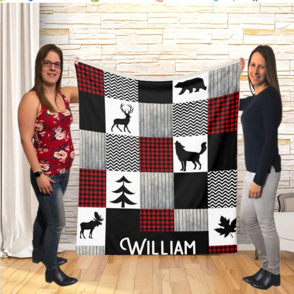 Couverture imprimée - Woodland Patchwork noir et rouge - manoushkacreation