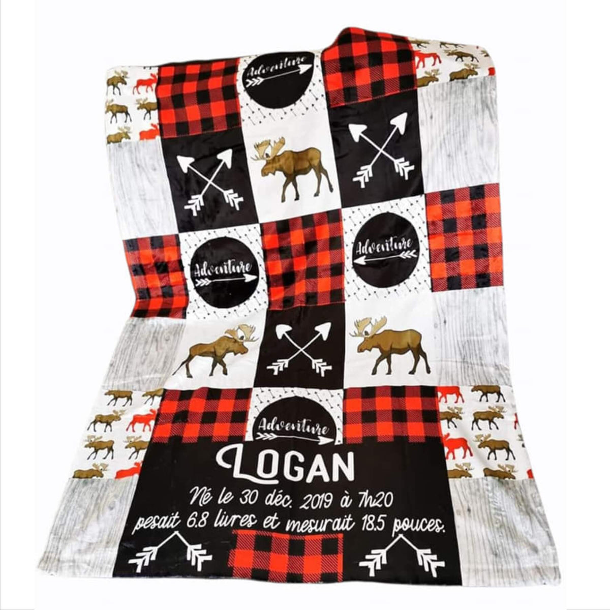 Couverture imprimée - Woodland Patchwork rouge-noir orignal brun - manoushkacreation