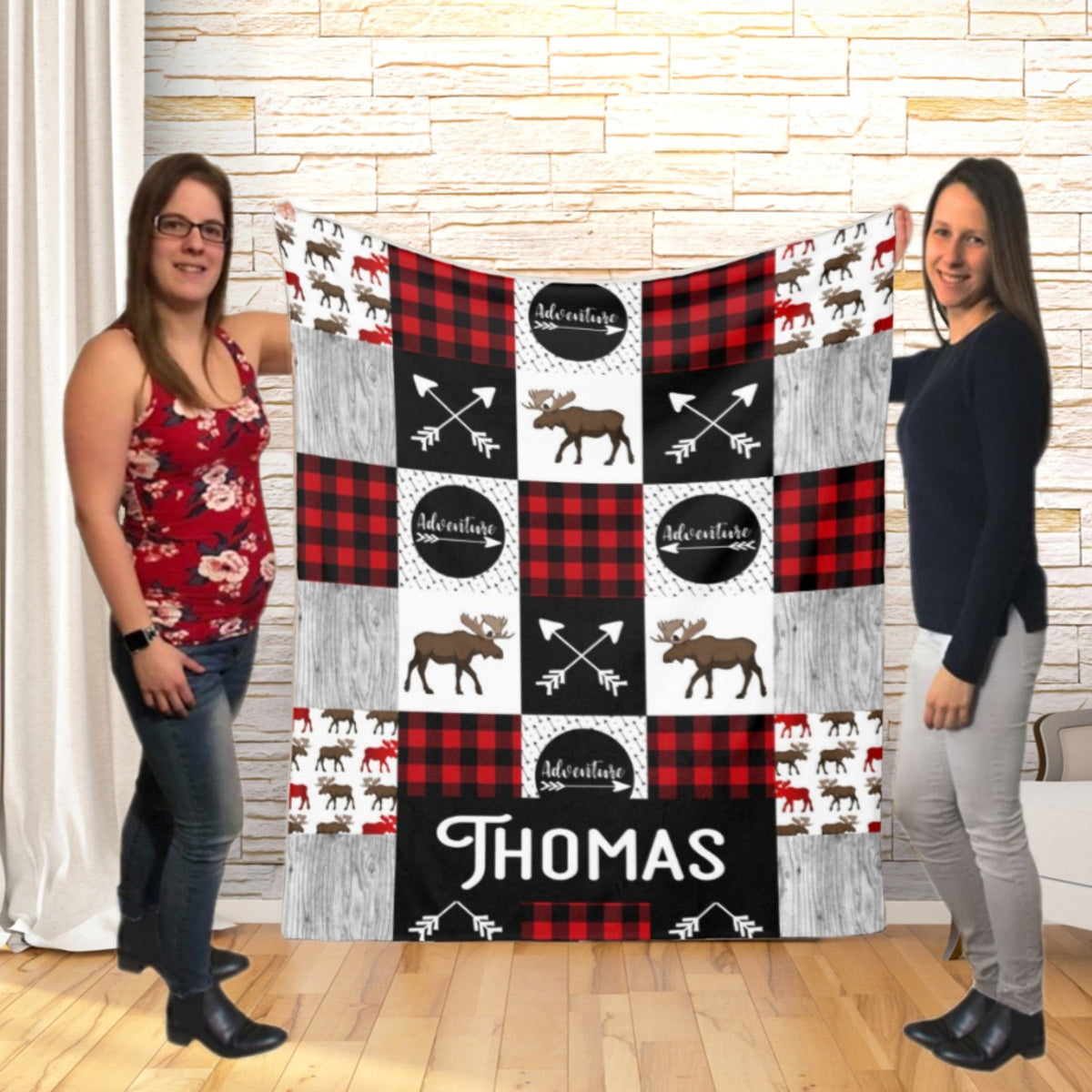 Couverture imprimée - Woodland Patchwork rouge-noir orignal brun - manoushkacreation
