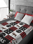 Couverture imprimée - Woodland Patchwork rouge-noir orignal brun - manoushkacreation