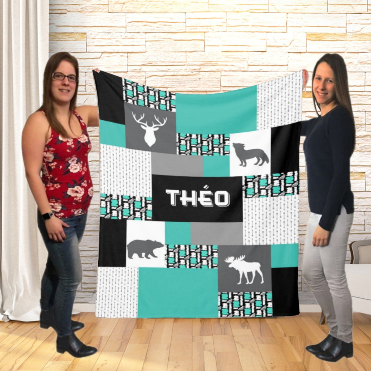 Couverture imprimée - Woodland Patchwork turquoise - manoushkacreation